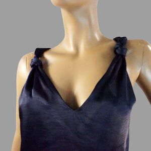 Skies are Blue Womens Small Blue Sleeveless Top Twist Knot Strap Double V Neck